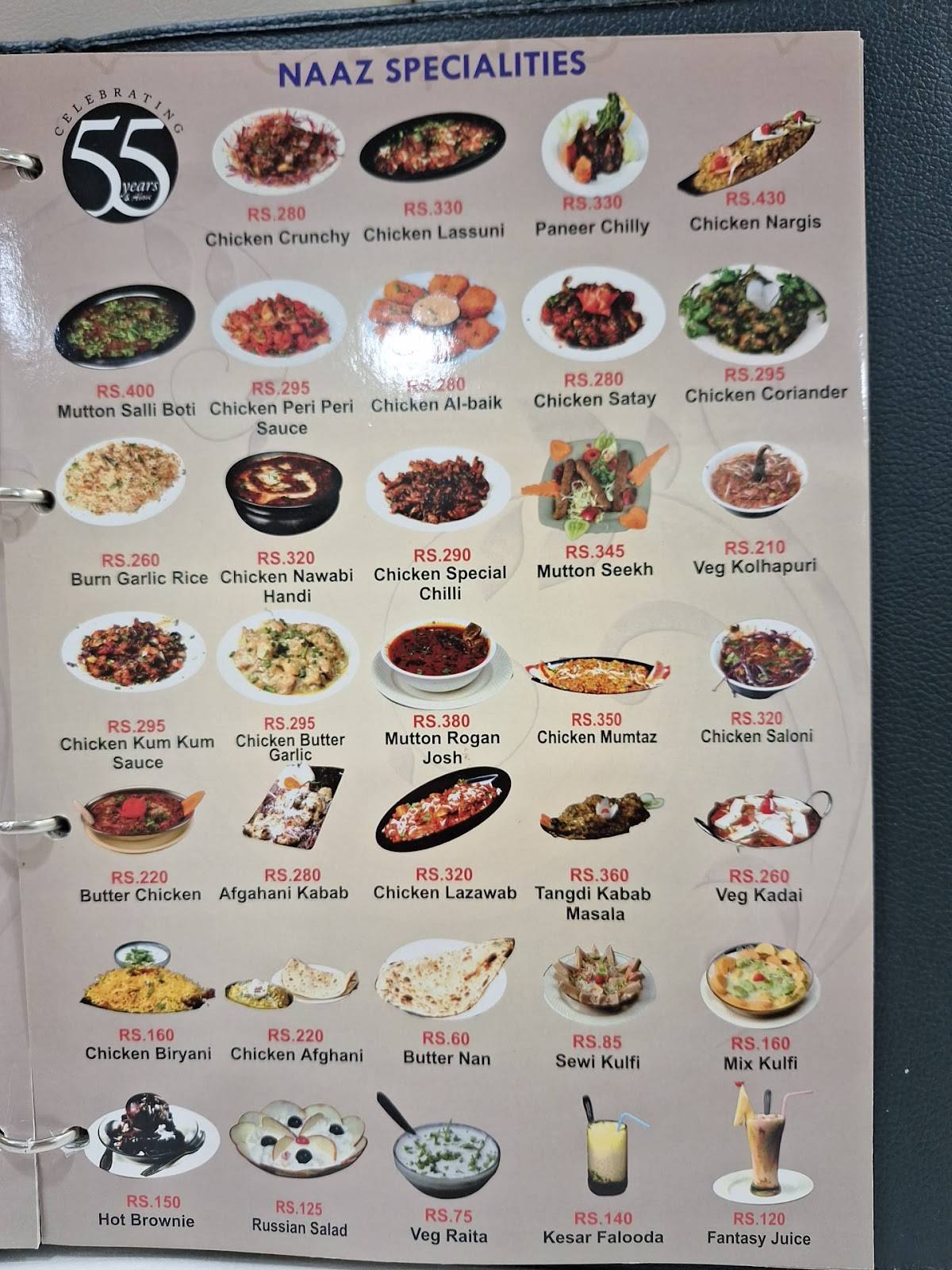 Naaz Restaurant menu