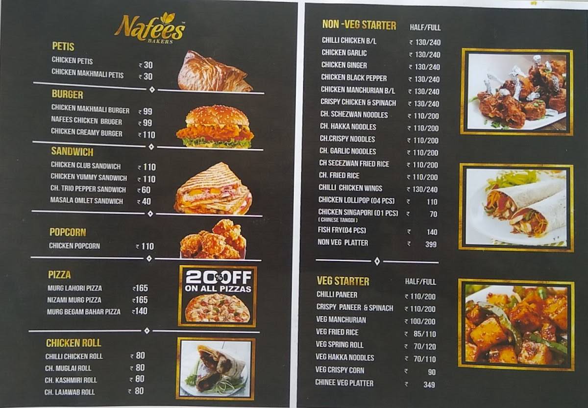 Nafees Bakers Prime - Bakery and Restaurant menu