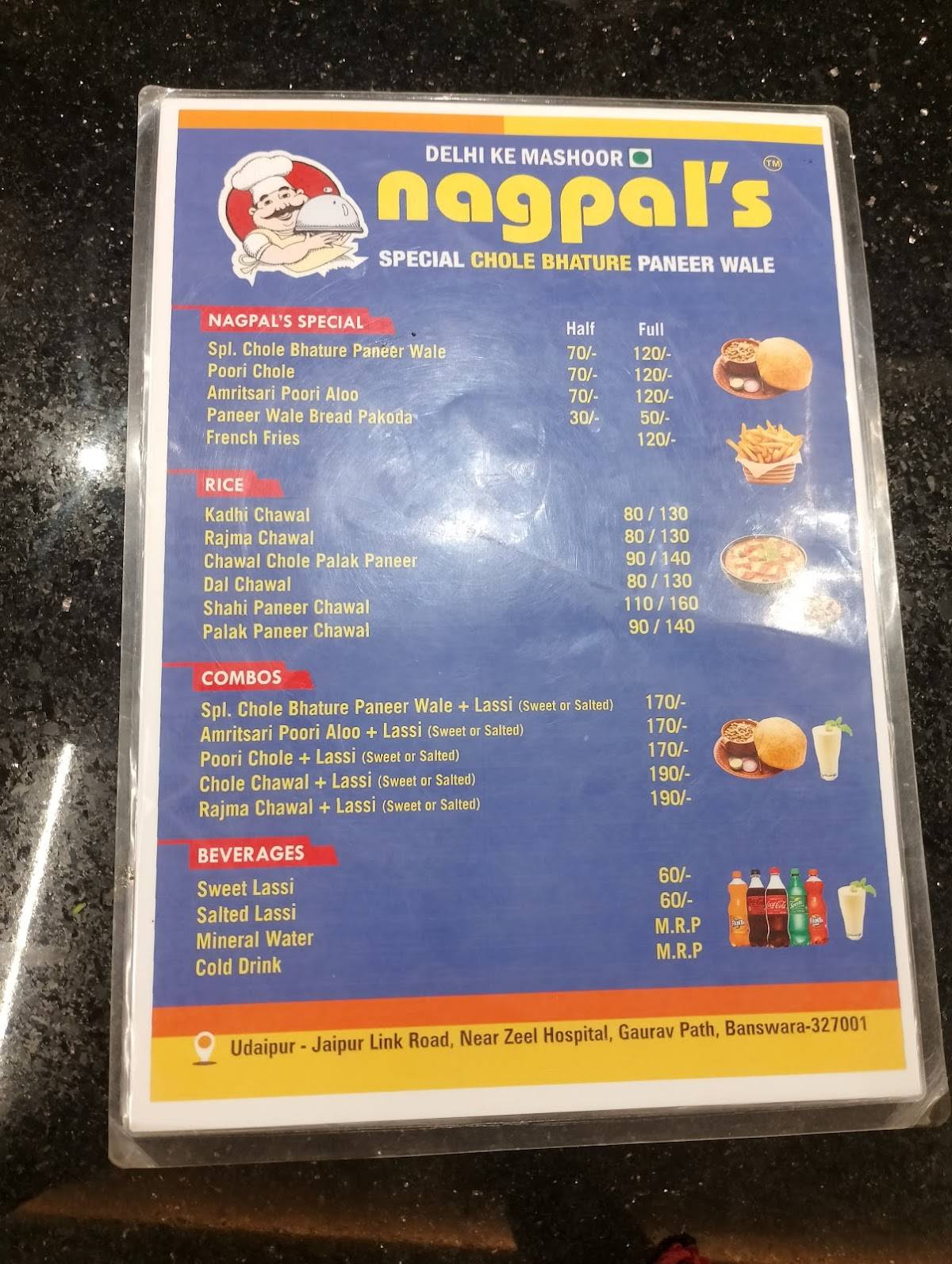 Nagpal Chole bhature menu