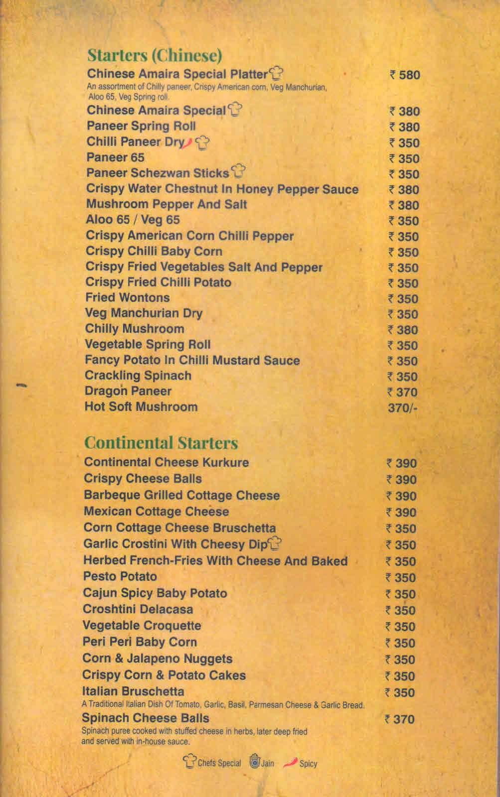 Amaira menu