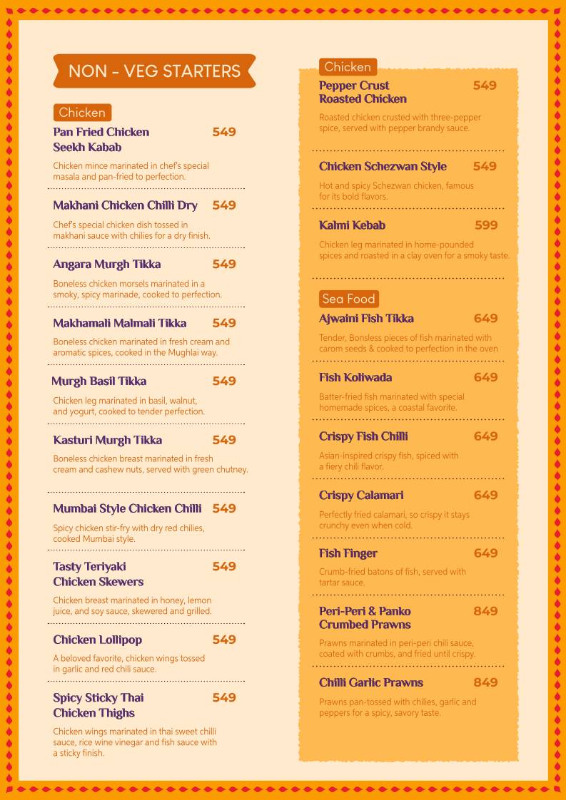 Tandoor Bar & Garden Restaurant menu