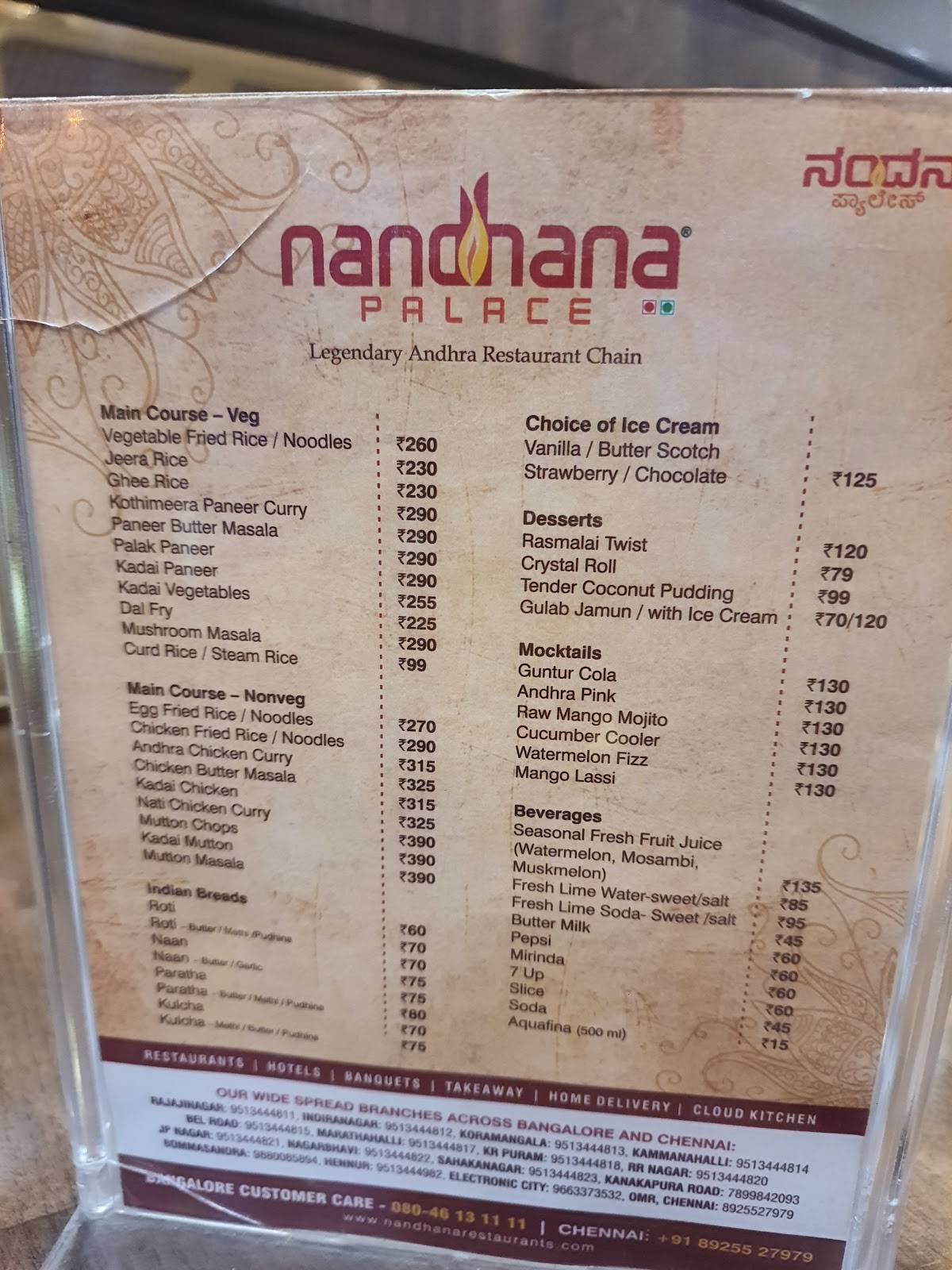 Menu at Nandhana Palace Andhra Style Restaurant Bommasandra, Bengaluru