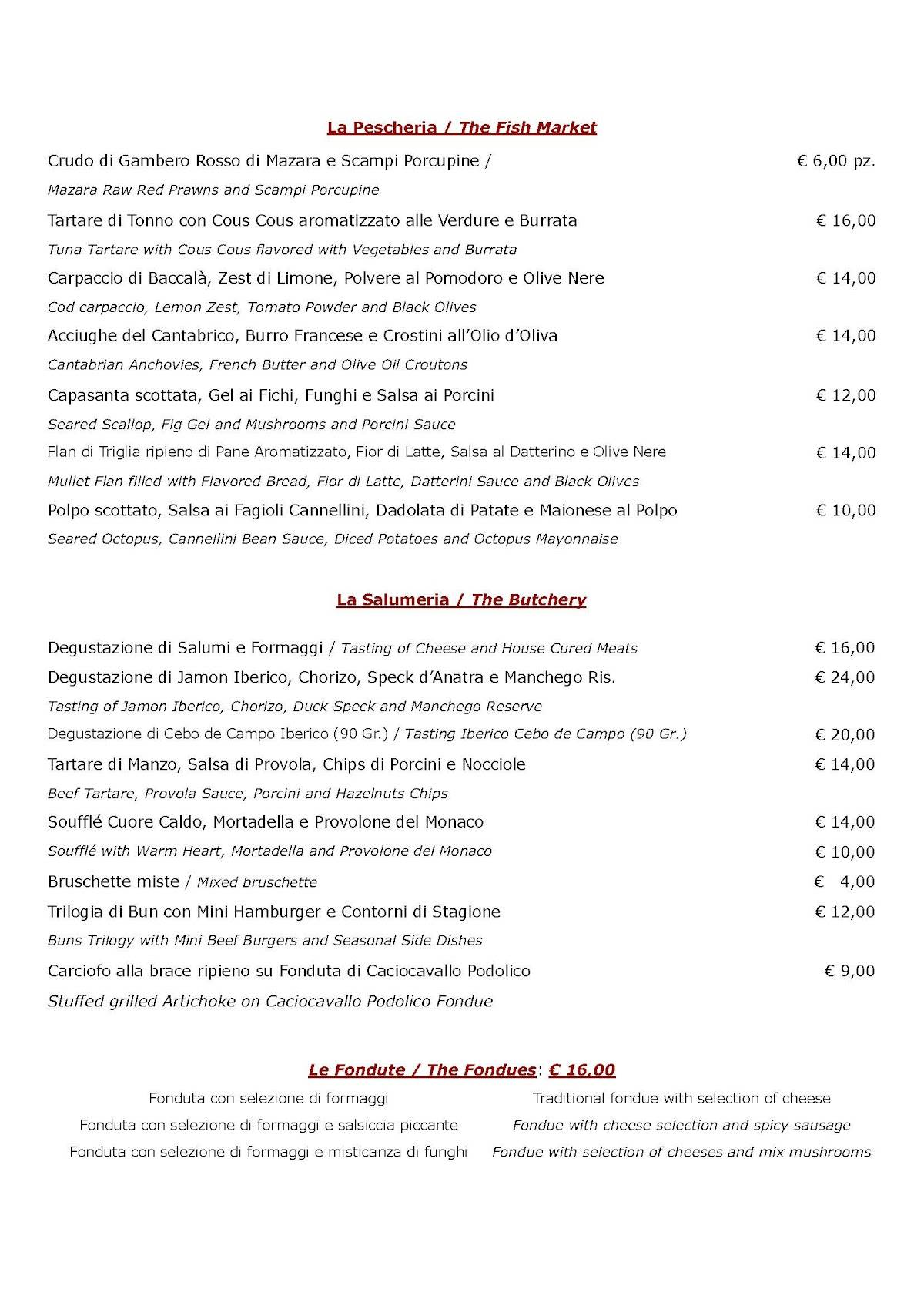 Menu di Vinarium Napoli 