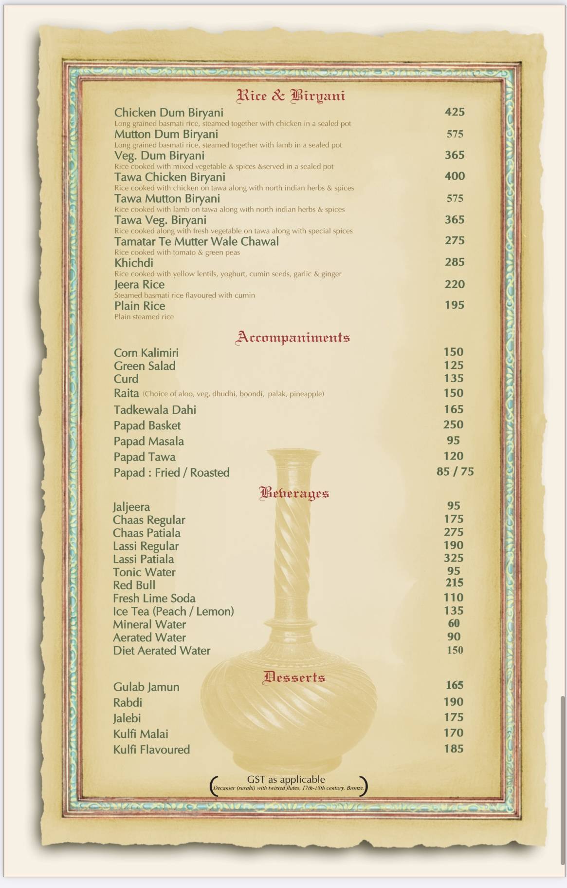 Chenab menu