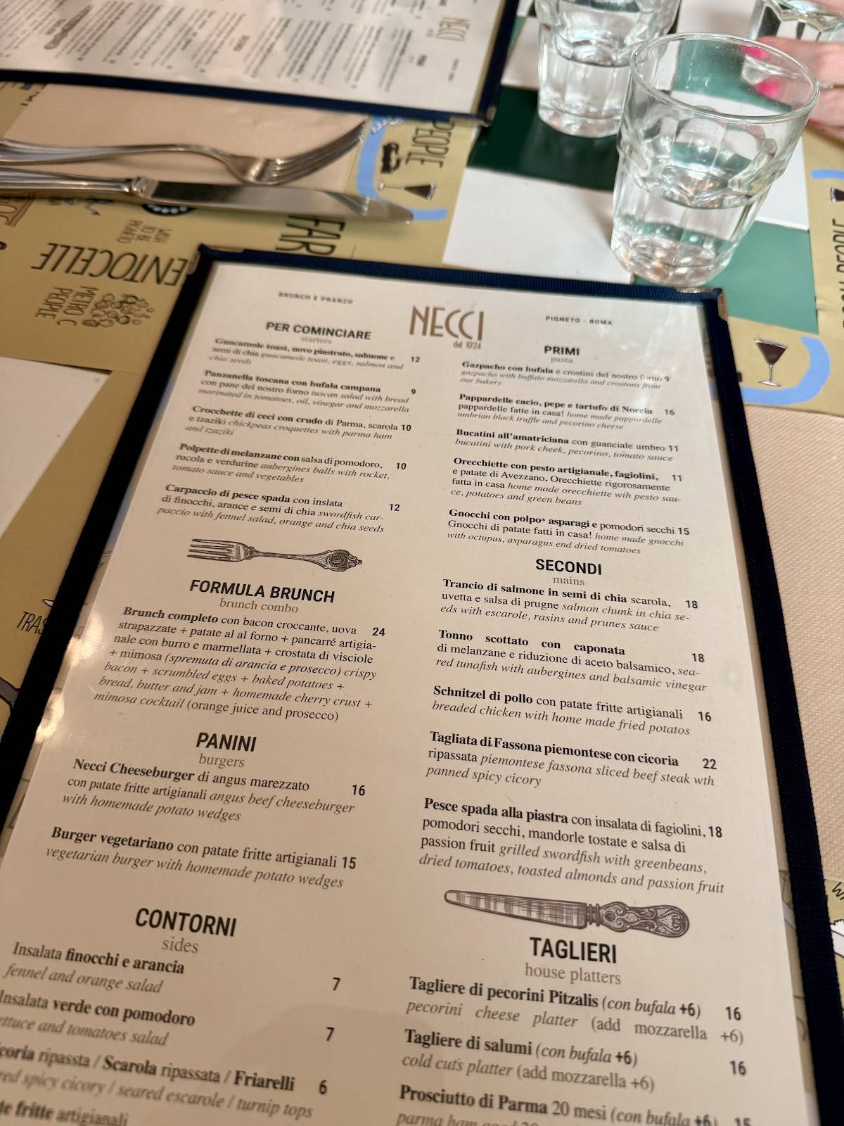Menu di Necci dal 1924 