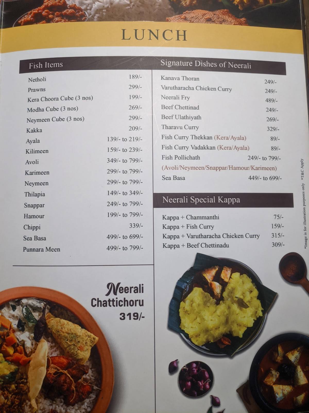 Neerali Restaurant menu