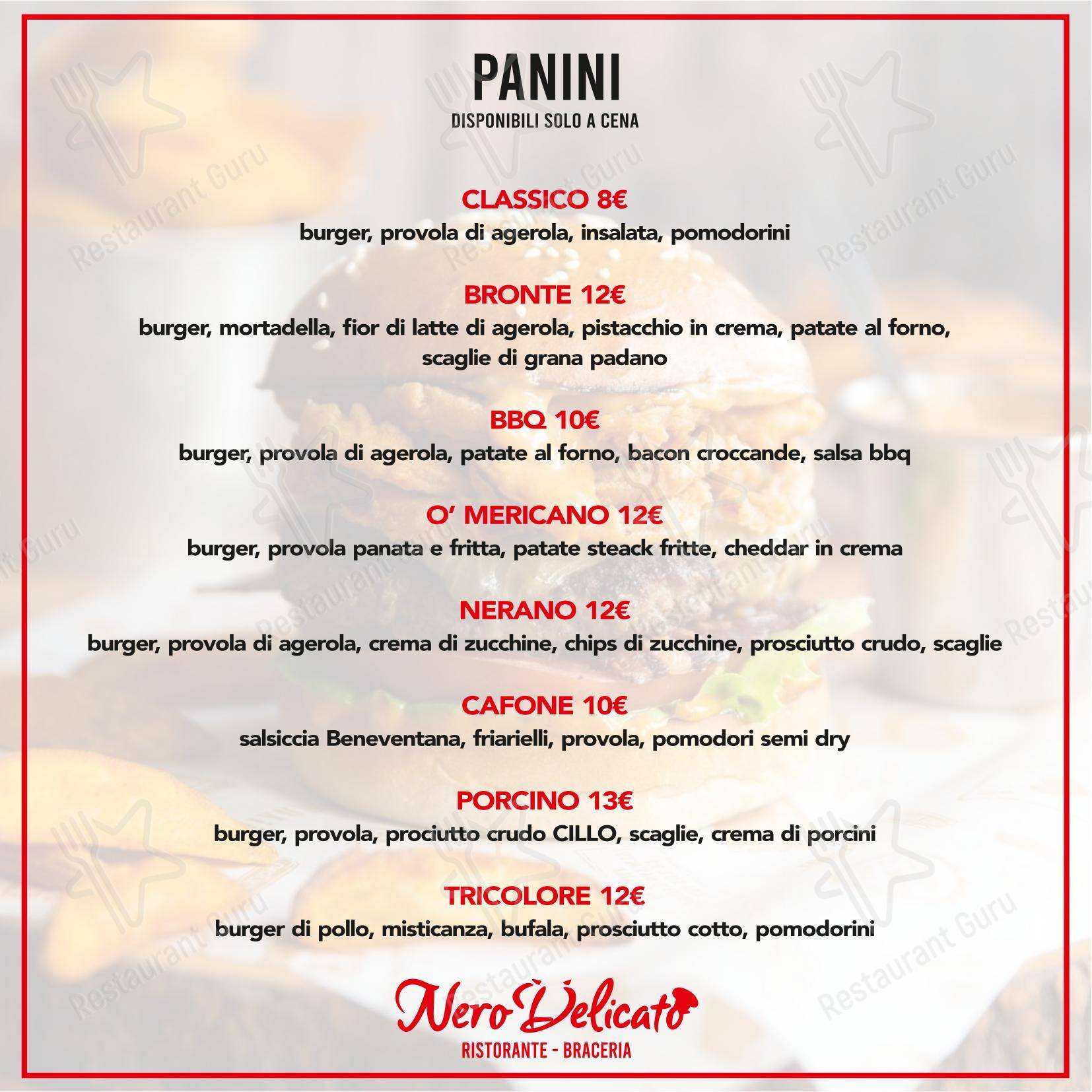 Menu di OSTERIA BRACERIA NERO DELICATO 