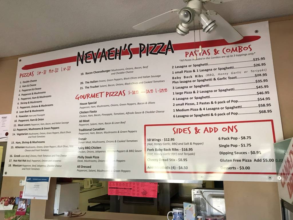 Menu at Nevaeh's Pizza restaurant, Taylor