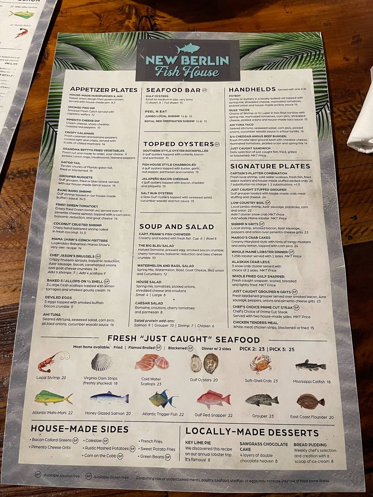Menu at New Berlin Fish House & Oyster Bar, Jacksonville