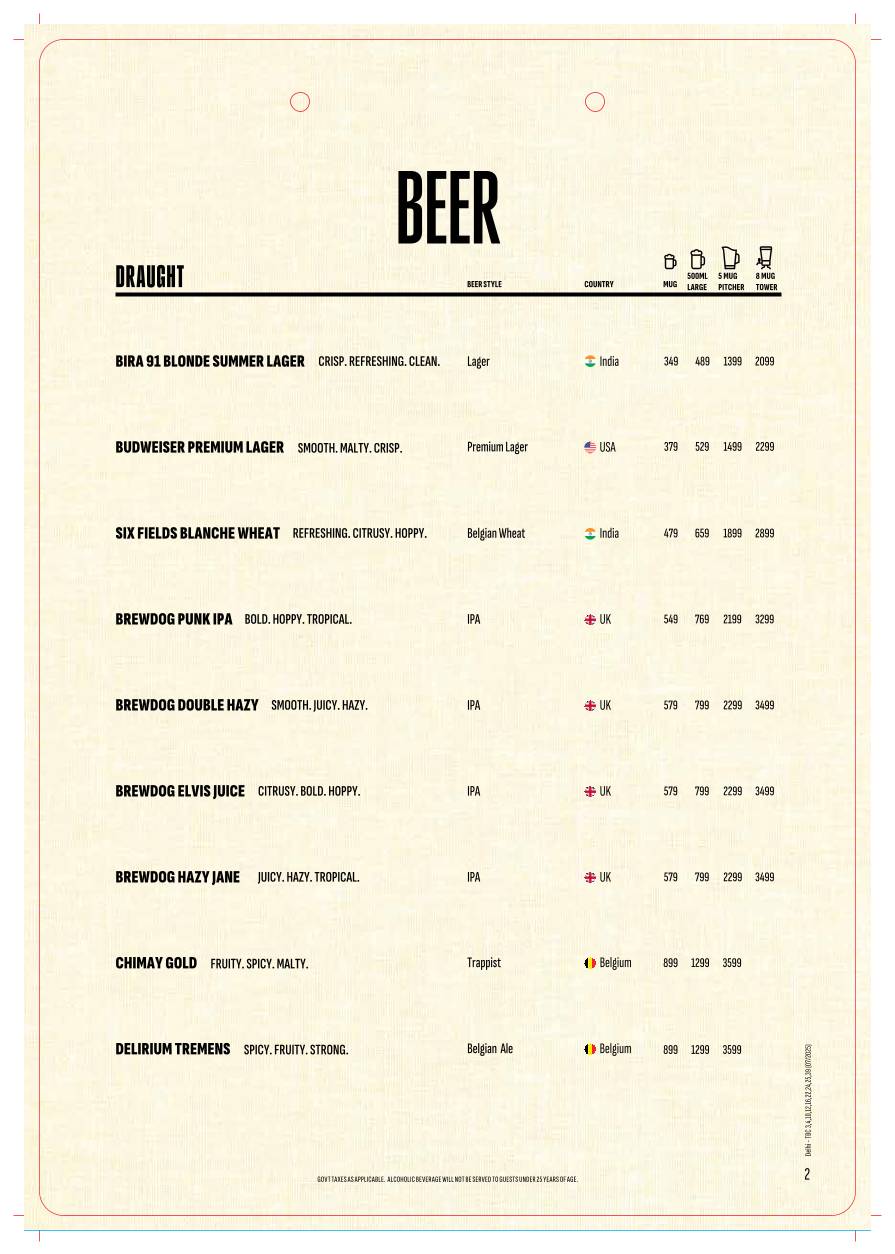 The Beer Café menu