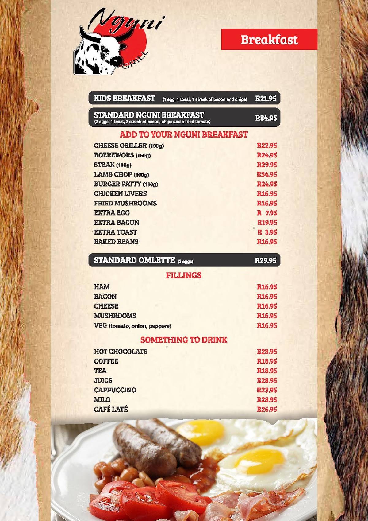 Menu at Nguni Grill restaurant, Polokwane