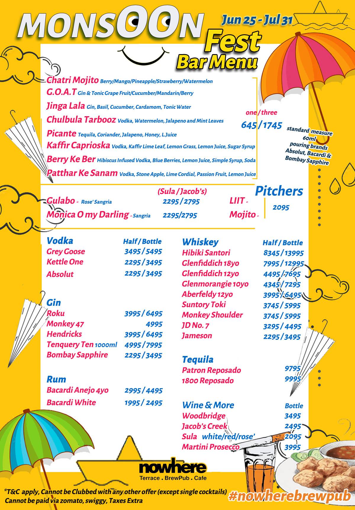 Nowhere Terrace BrewPub Cafe menu
