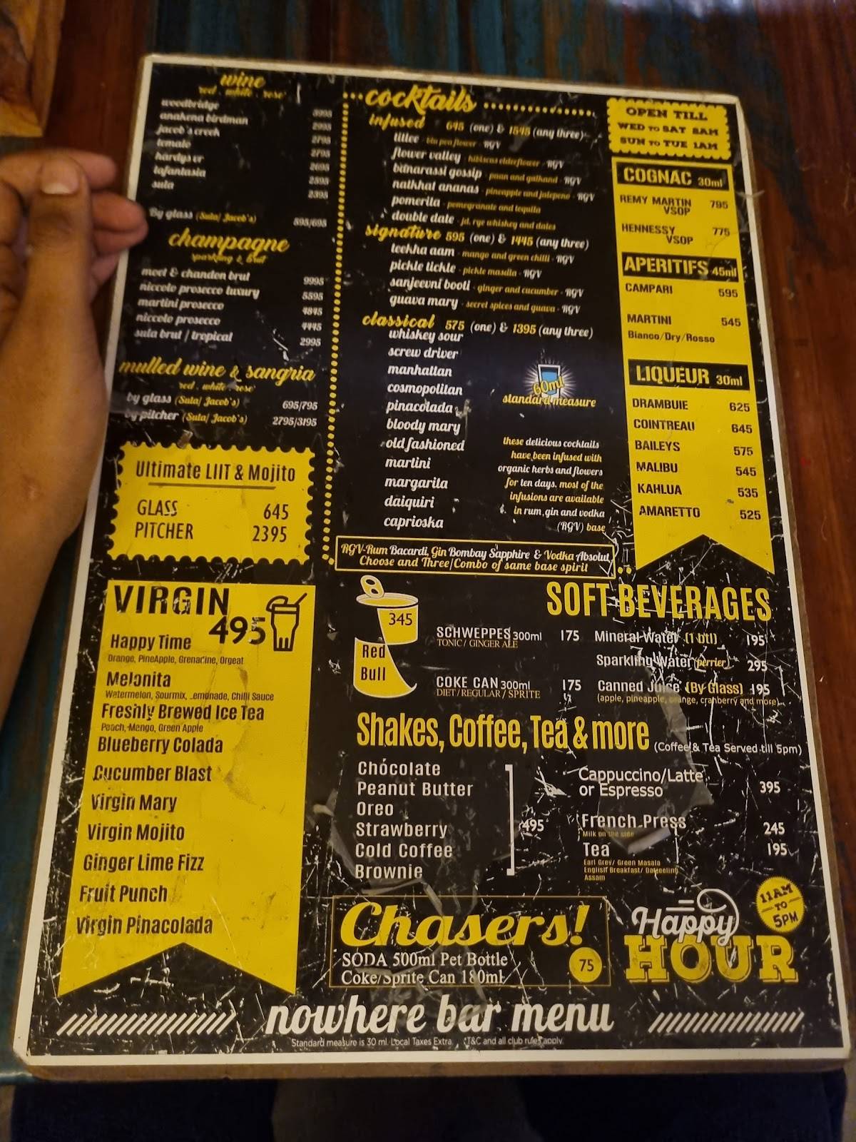 Nowhere Terrace BrewPub Cafe menu