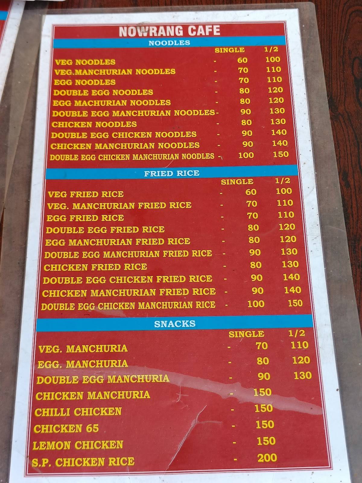 Nowrang Cafe menu