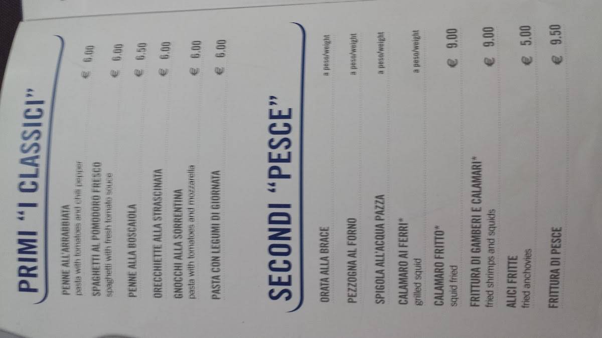 Menu di 'O Calamaro 