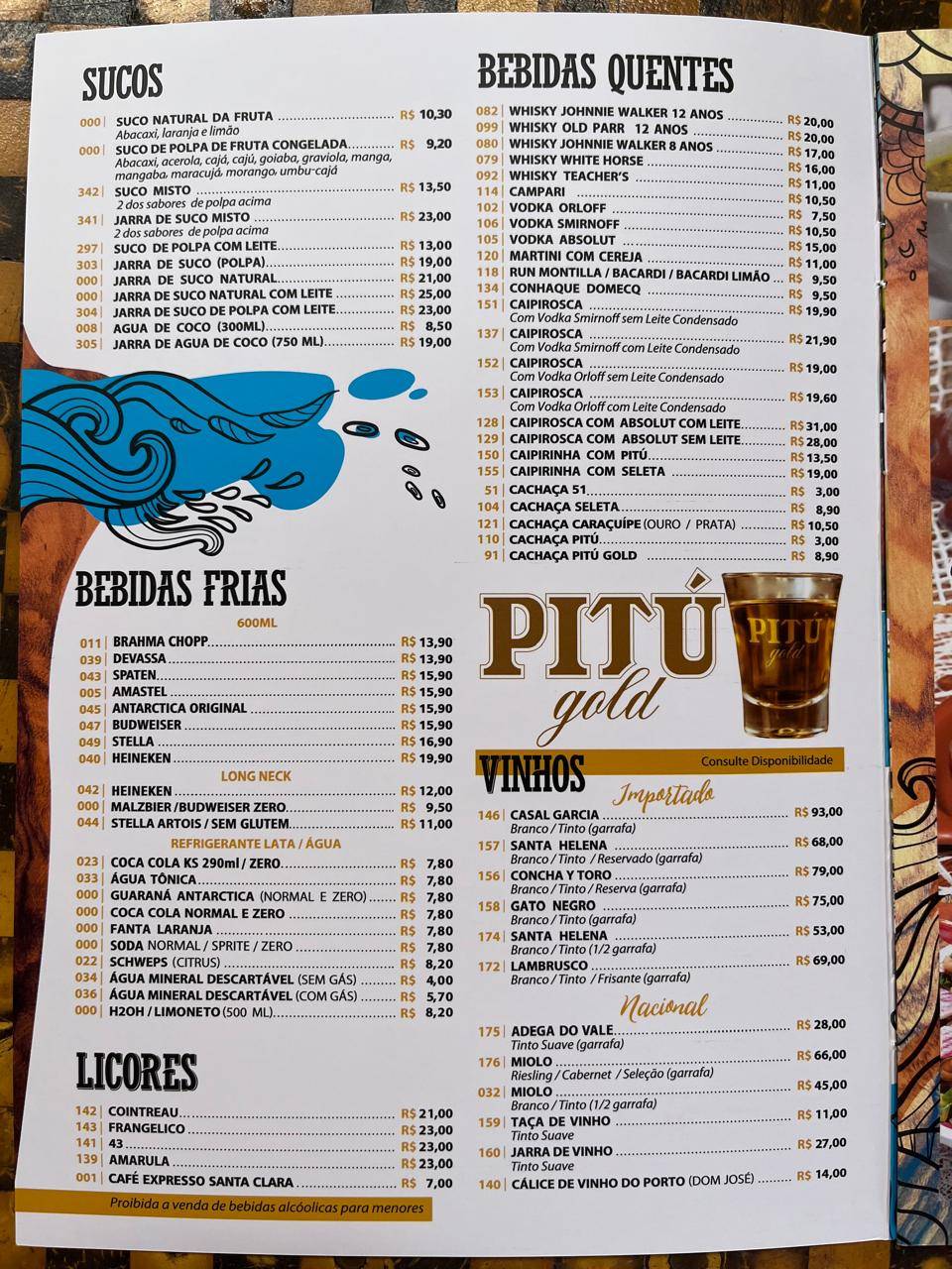 O Peixarão cardápio