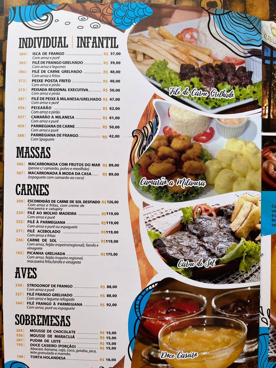 O Peixarão cardápio