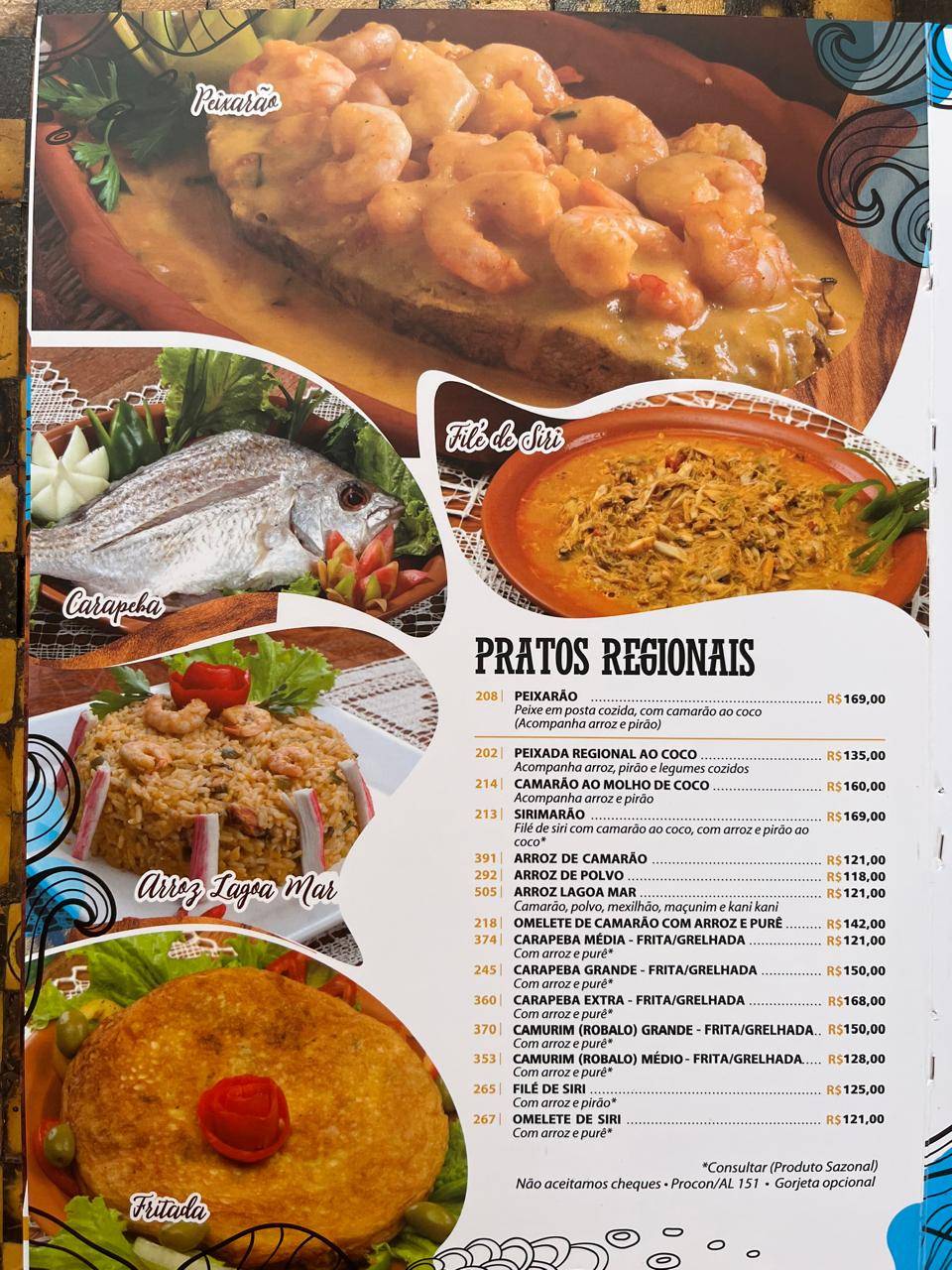 O Peixarão cardápio