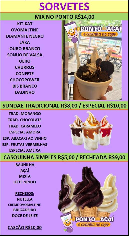 O Poto do Açaí cardápio