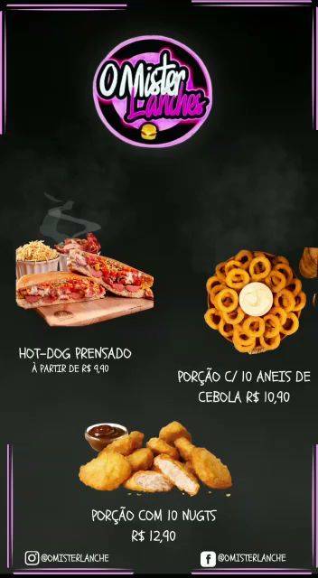O Mister Lanche cardápio