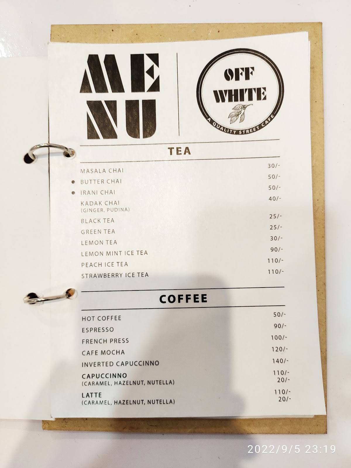 OFF WHITE ( A Quality Street Cafe ) menu