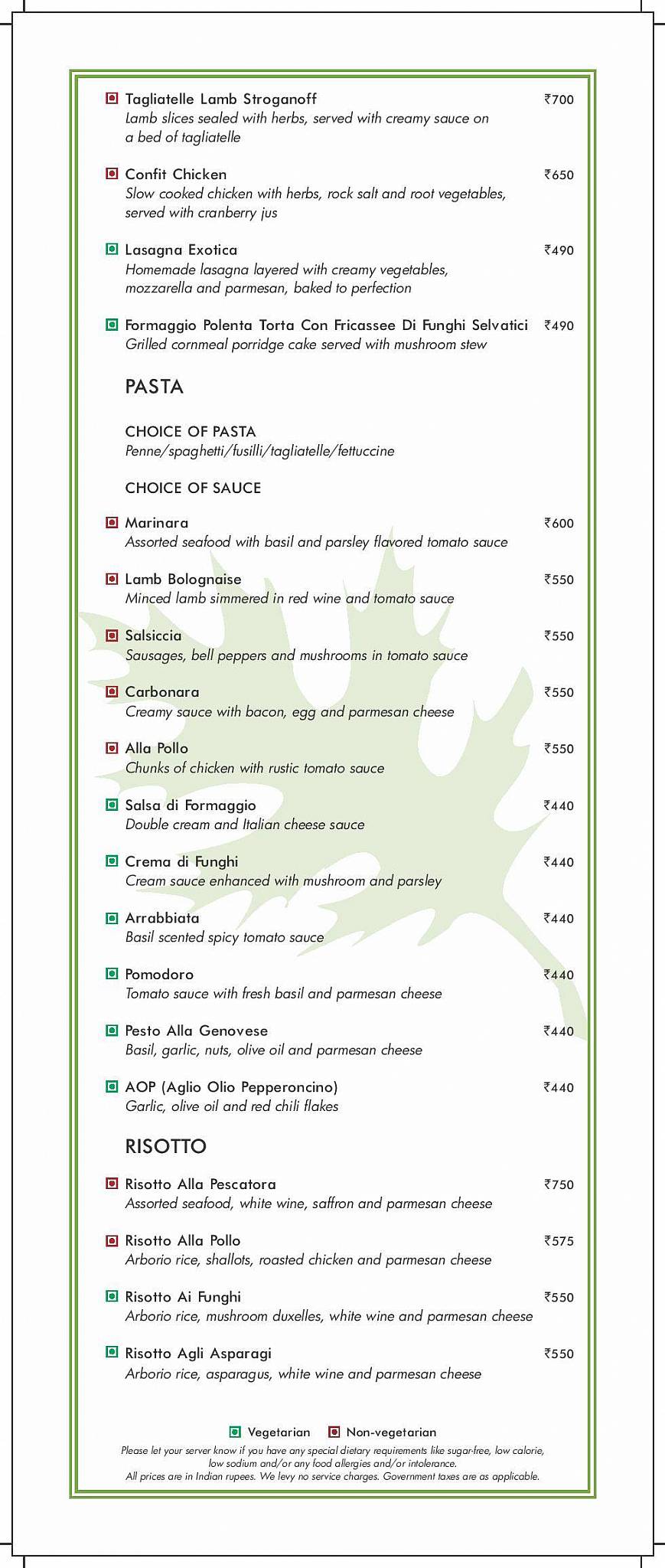 Oakwood Residence Kapil Hyderabad menu