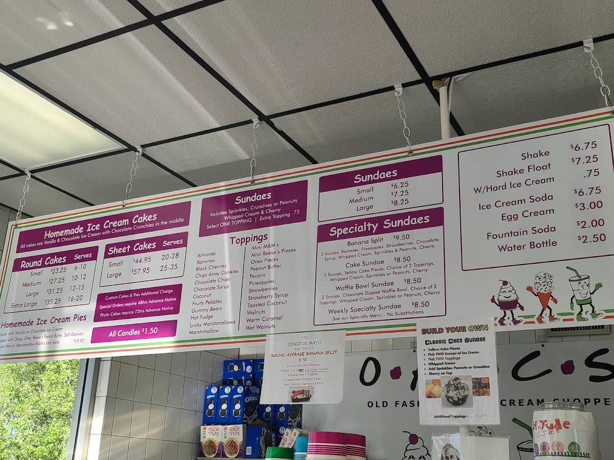 Menu at Old Fashioned Ice Cream, West Babylon