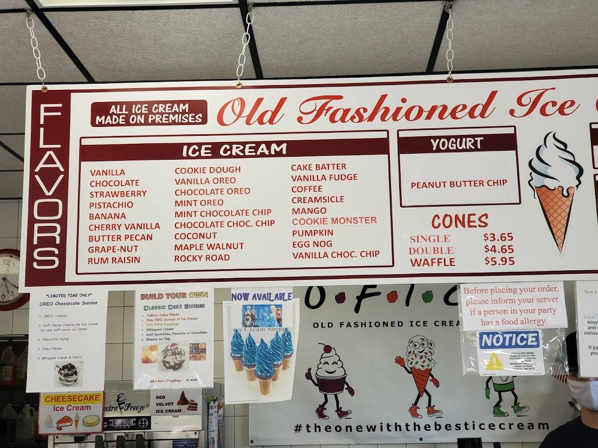 Menu at Old Fashioned Ice Cream, West Babylon