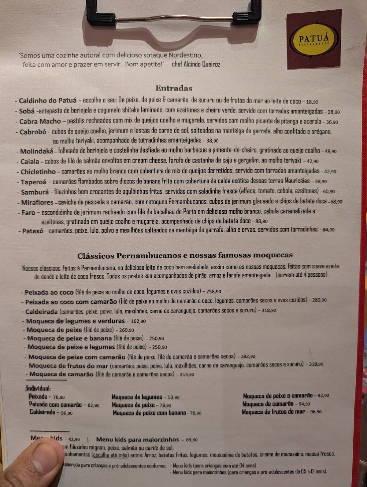 Patuá cardápio