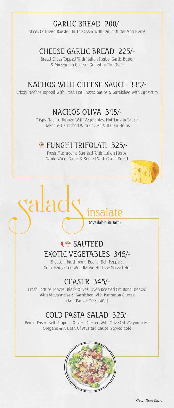 Oliva Veg Restaurant menu
