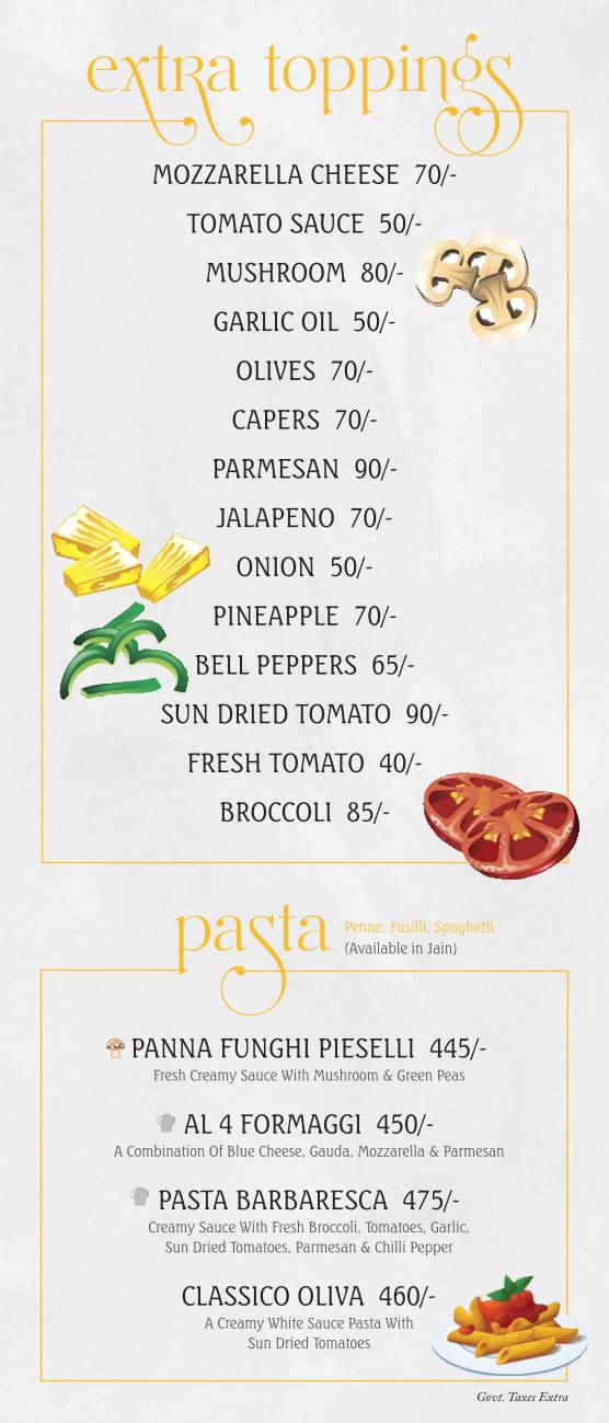 Oliva Veg Restaurant menu