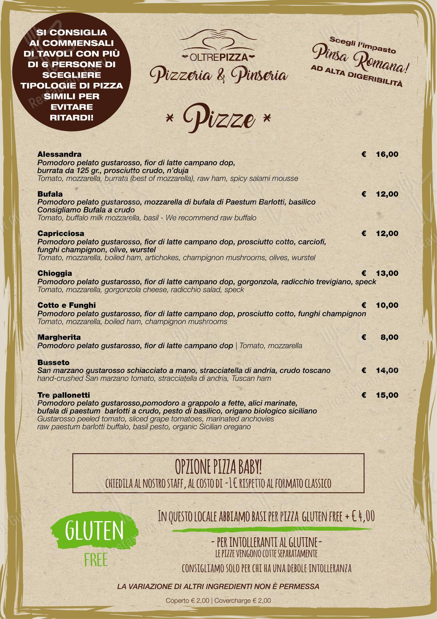 Menu per Oltrepizza in Cecina