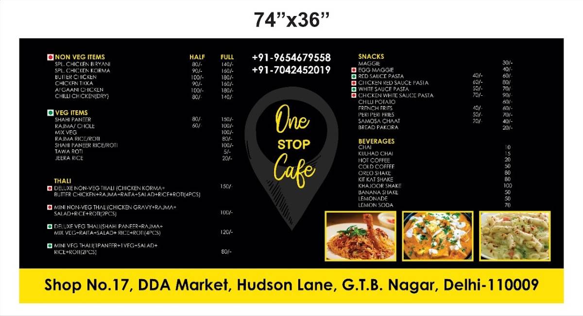 One Stop Cafe menu
