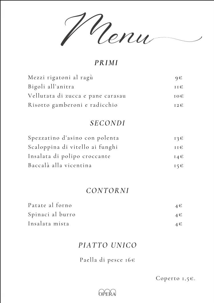Menu di Opera Cafè by Albachiara 