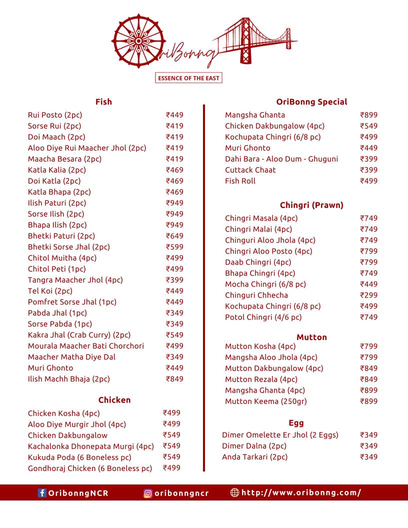 OriBonng Best Bengali Restaurant In Gurgaon menu