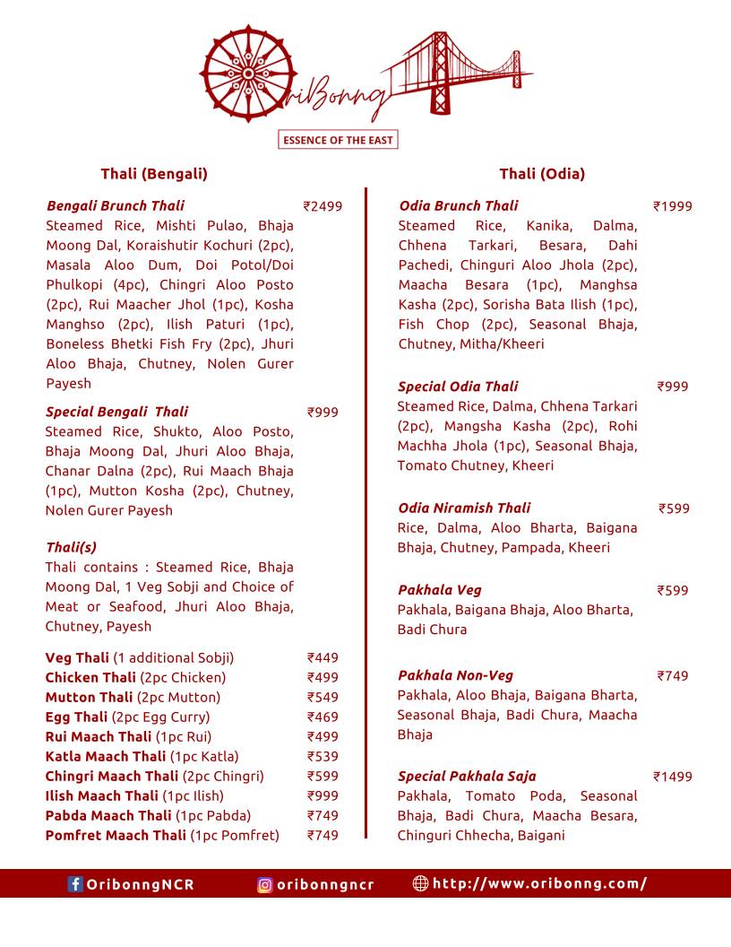 OriBonng Best Bengali Restaurant In Gurgaon menu