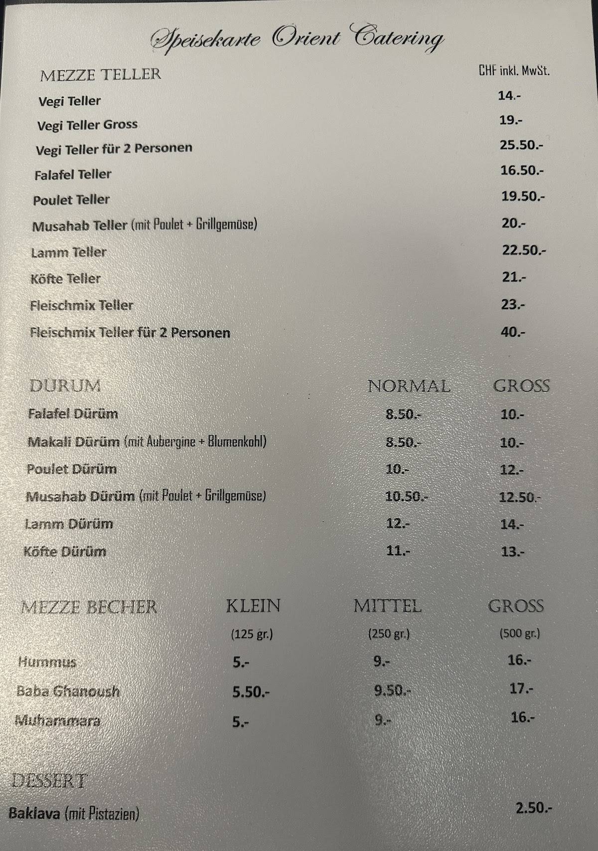 Menu di Orient Catering 