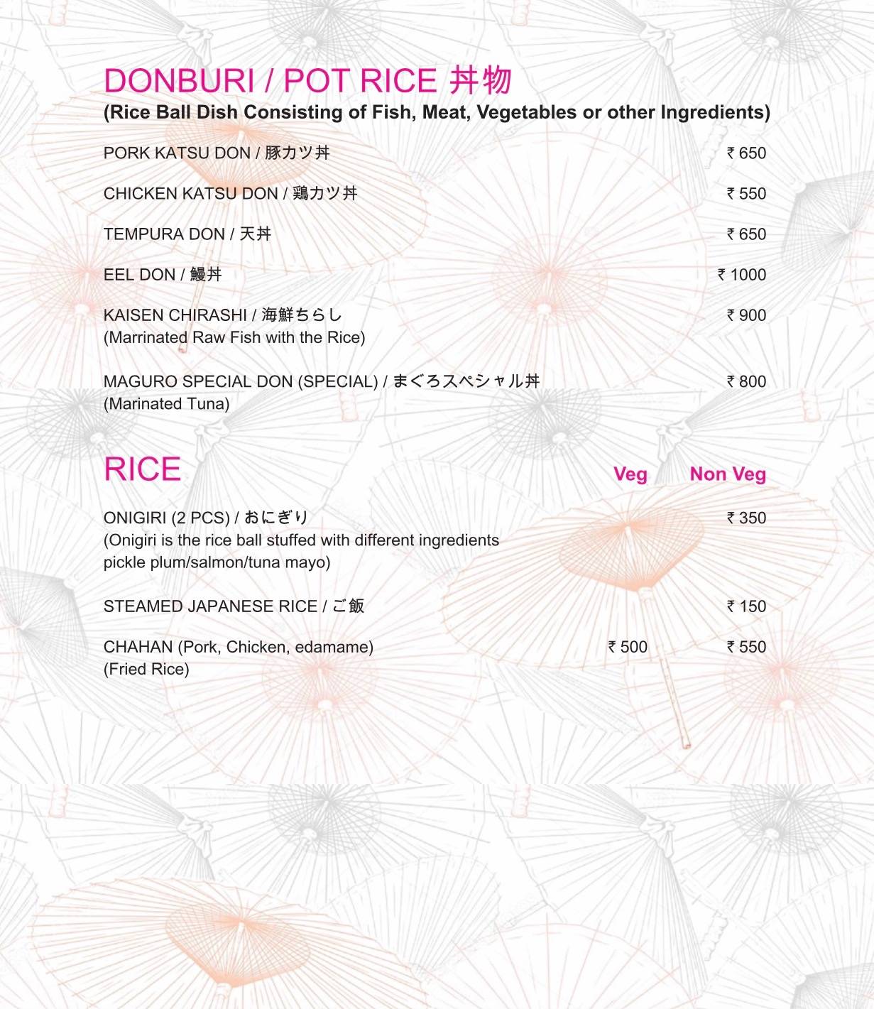 Origami Japanese & Korean Restaurant menu