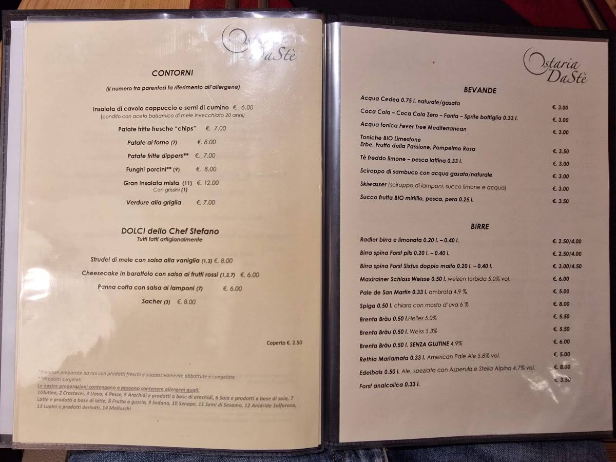 Menu di Ostaria DaSté 