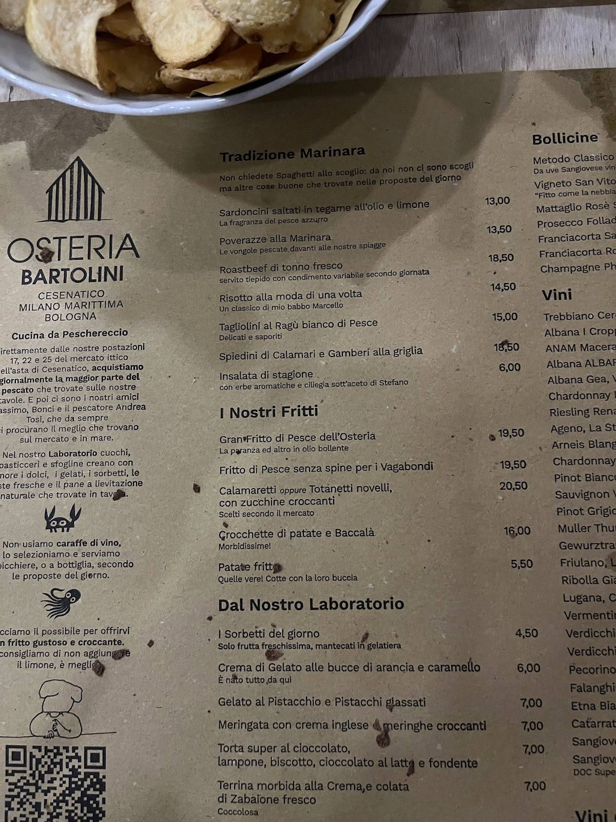 Menu di Osteria Bartolini di Milano Marittima 