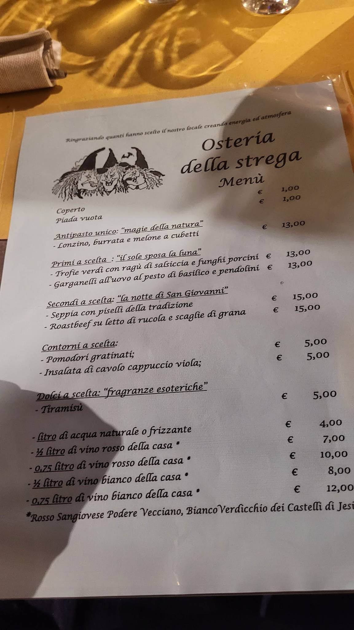 Menu di Osteria Della Strega Di Ceccaroli Renzo 