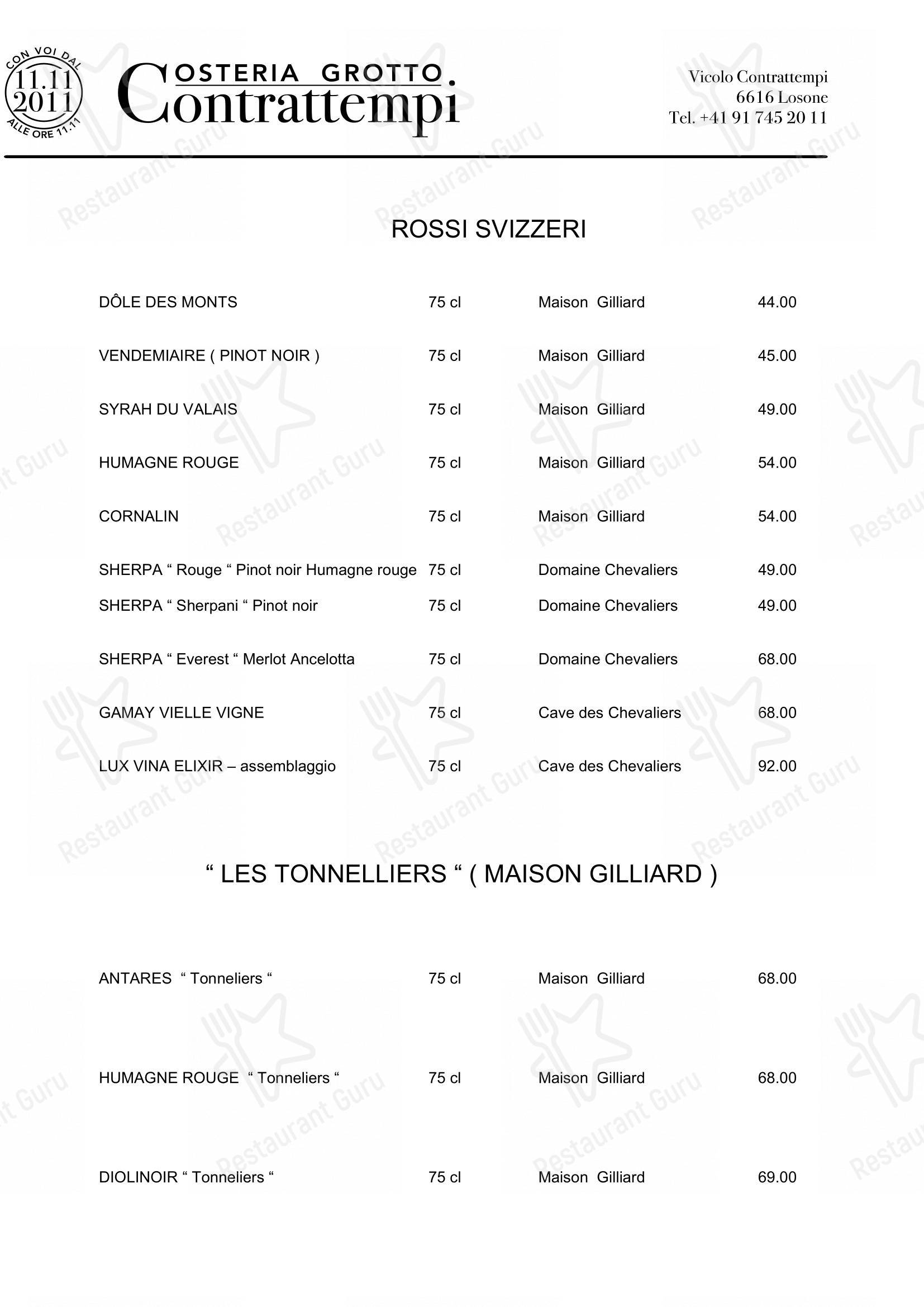 Osteria Grotto Contrattempi in Losone - Menu bar