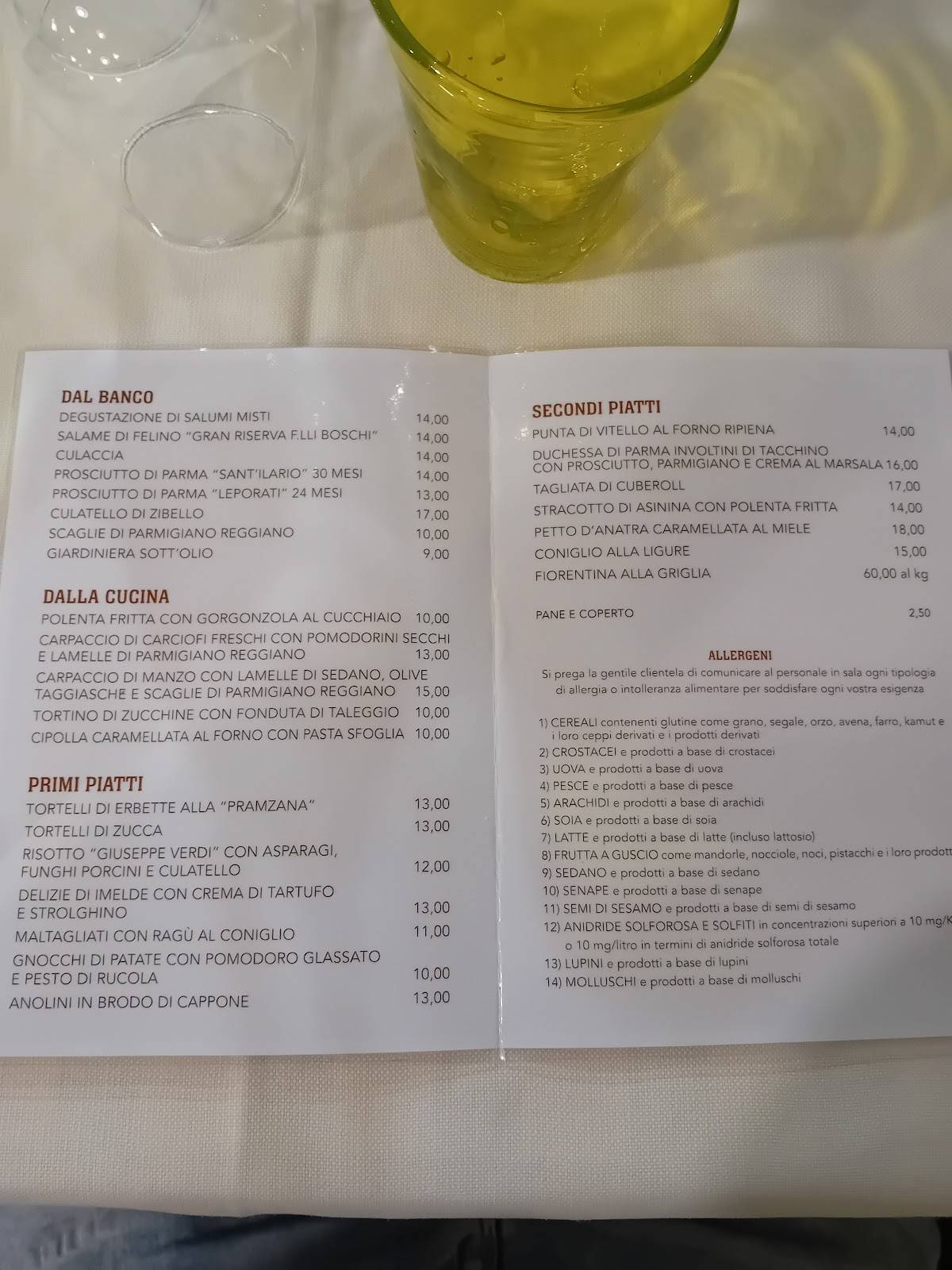Menu di Osteria Imelde Parma 