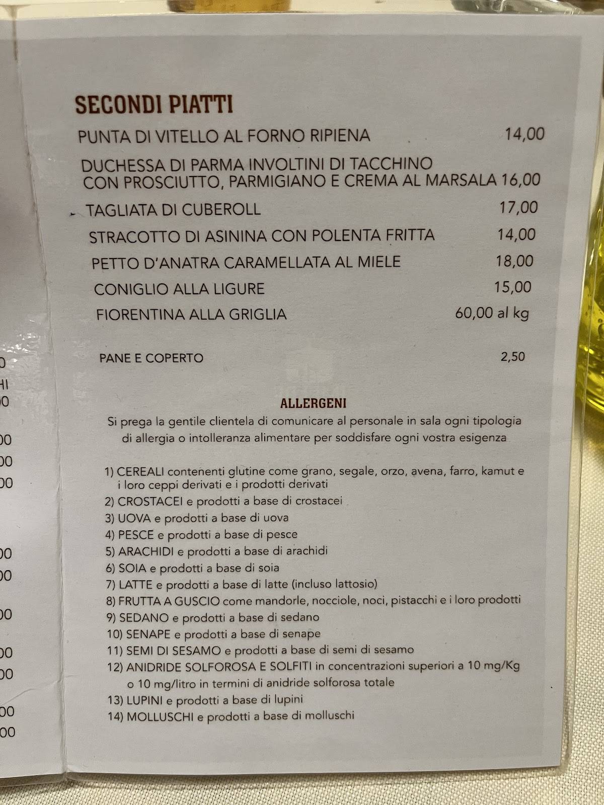 Menu di Osteria Imelde Parma 