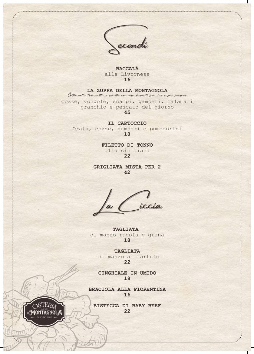 Menu di Osteria La Montagnola "Amici del Mare" 