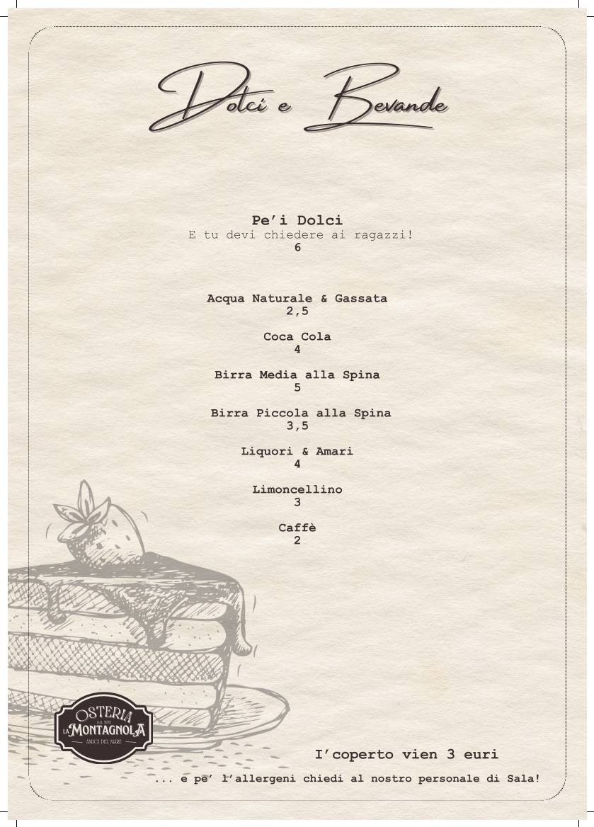 Menu di Osteria La Montagnola "Amici del Mare" 