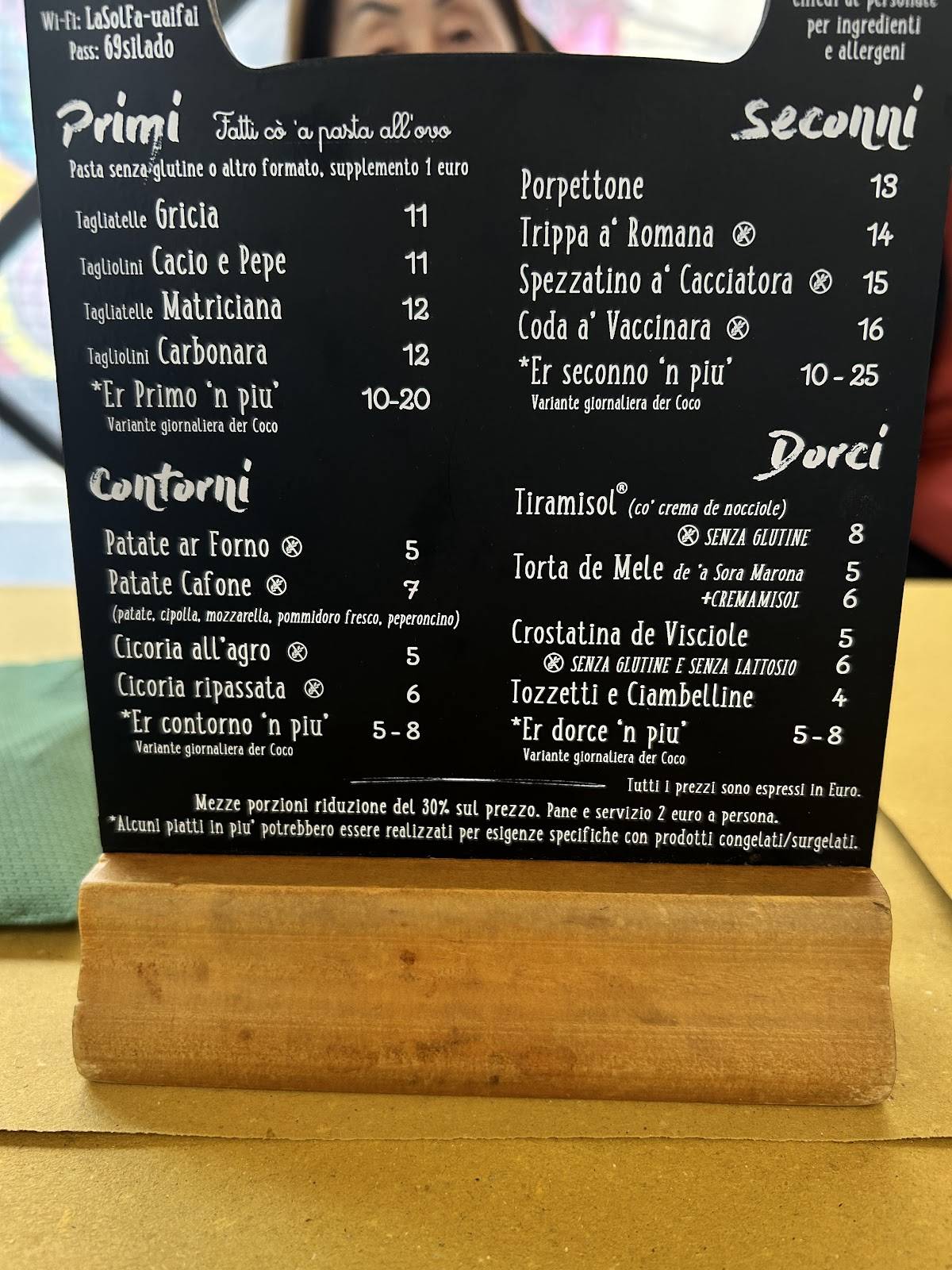 Menu de Osteria La Sol Fa
