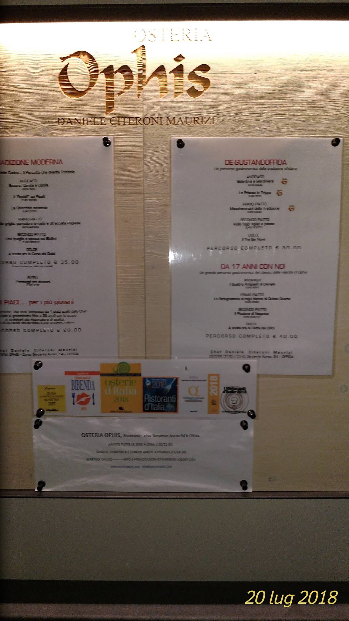 Menu di Osteria Ophis 