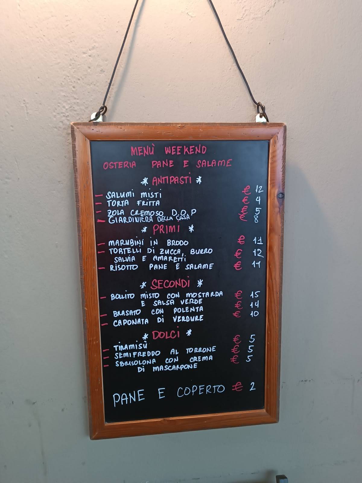 Menu di Osteria Pane e Salame