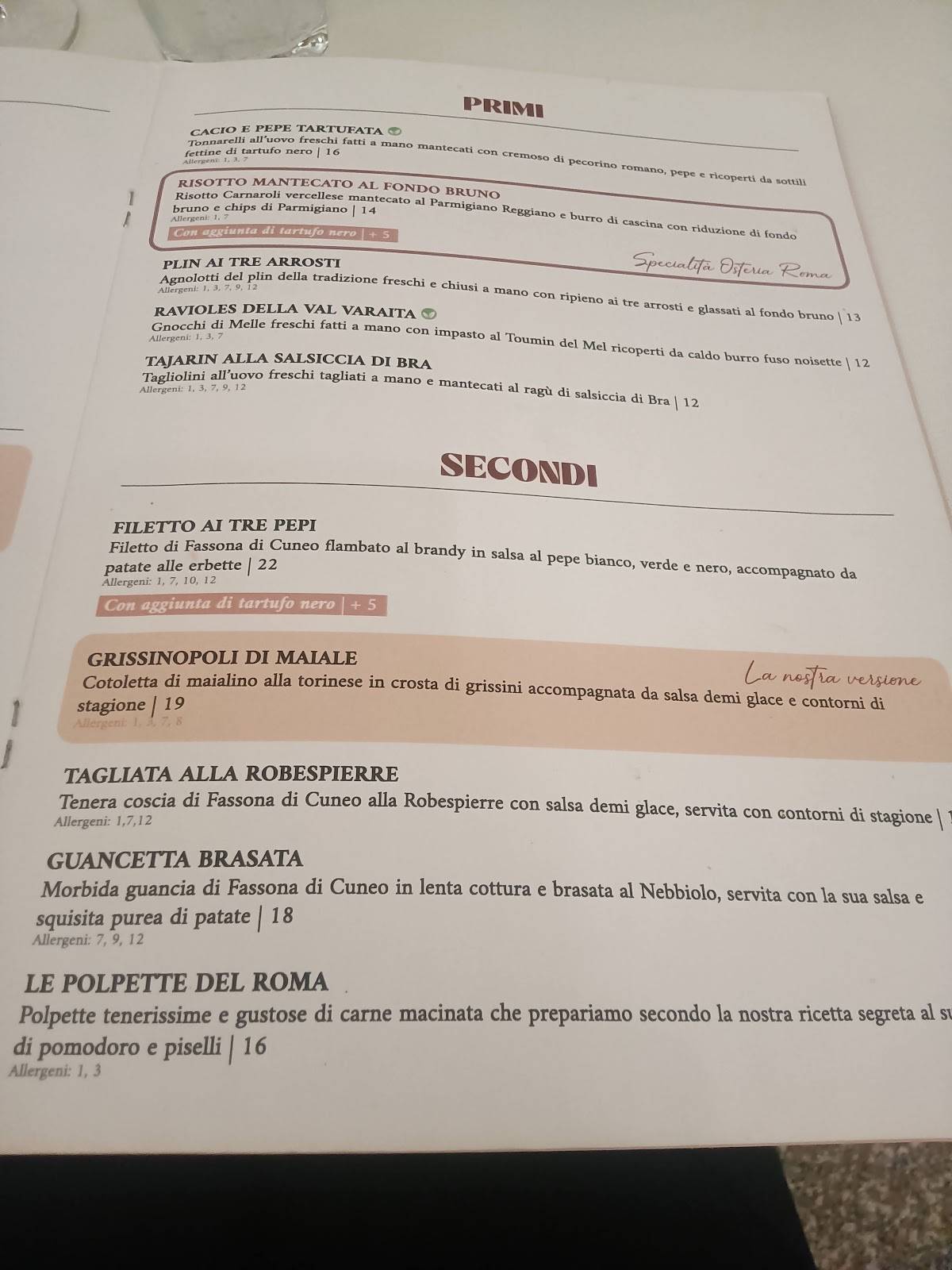 Menu di Osteria Roma 